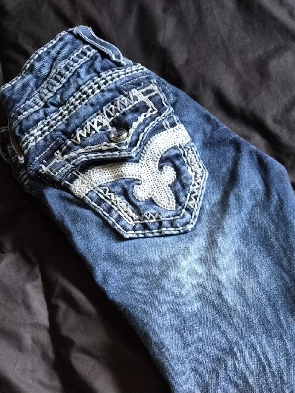 Rock Revival Blue Embroidered Pocket Ankle Jeans